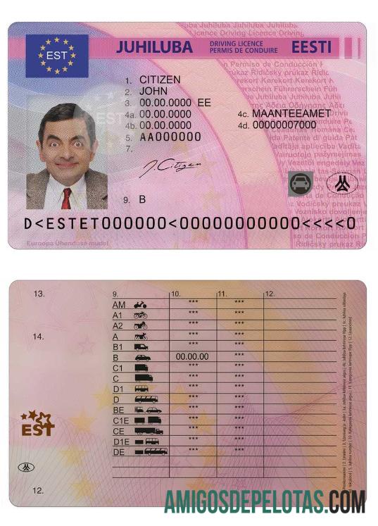 Carta de condução da Estónia modelo